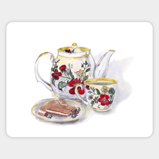 A tea set and waffles Sticker